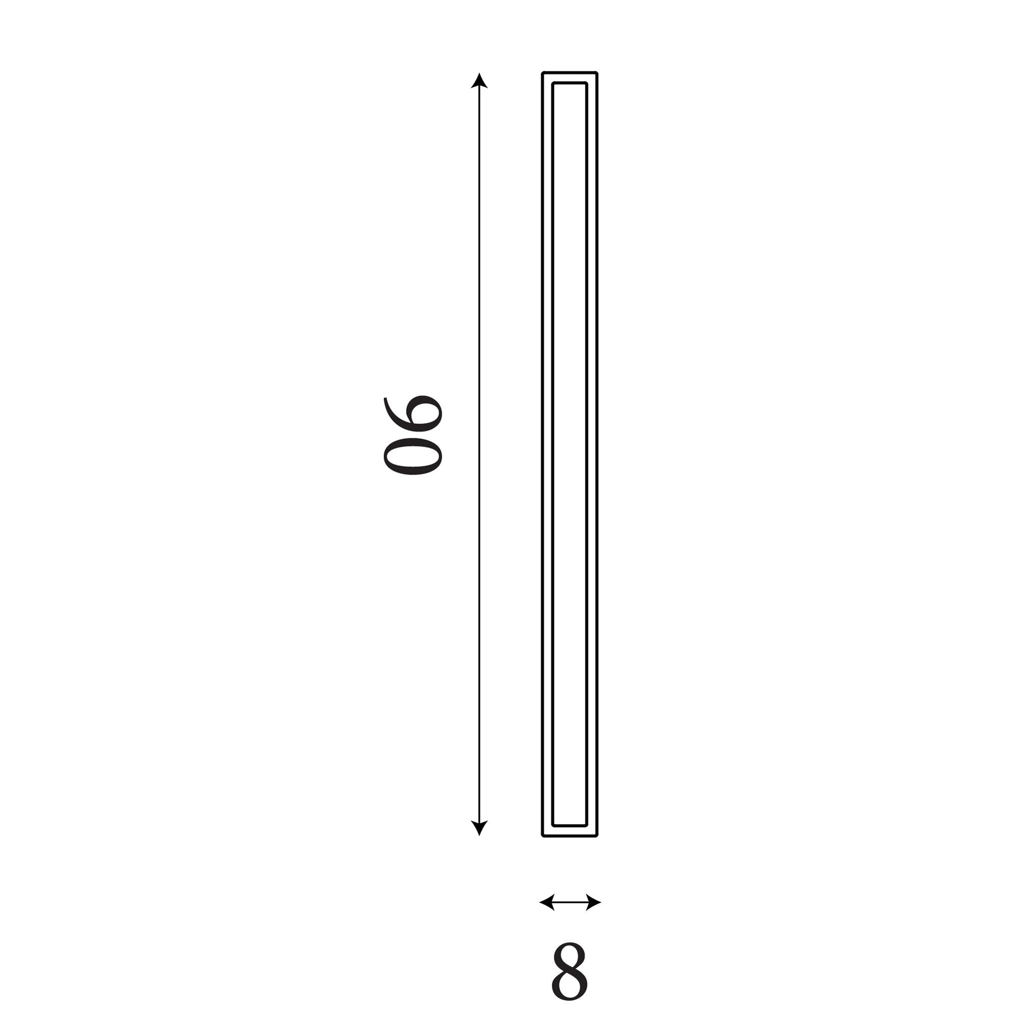 Line drawing showing the dimensions of the Bordo II Square 900mm wall light, 90cm high by 8cm wide