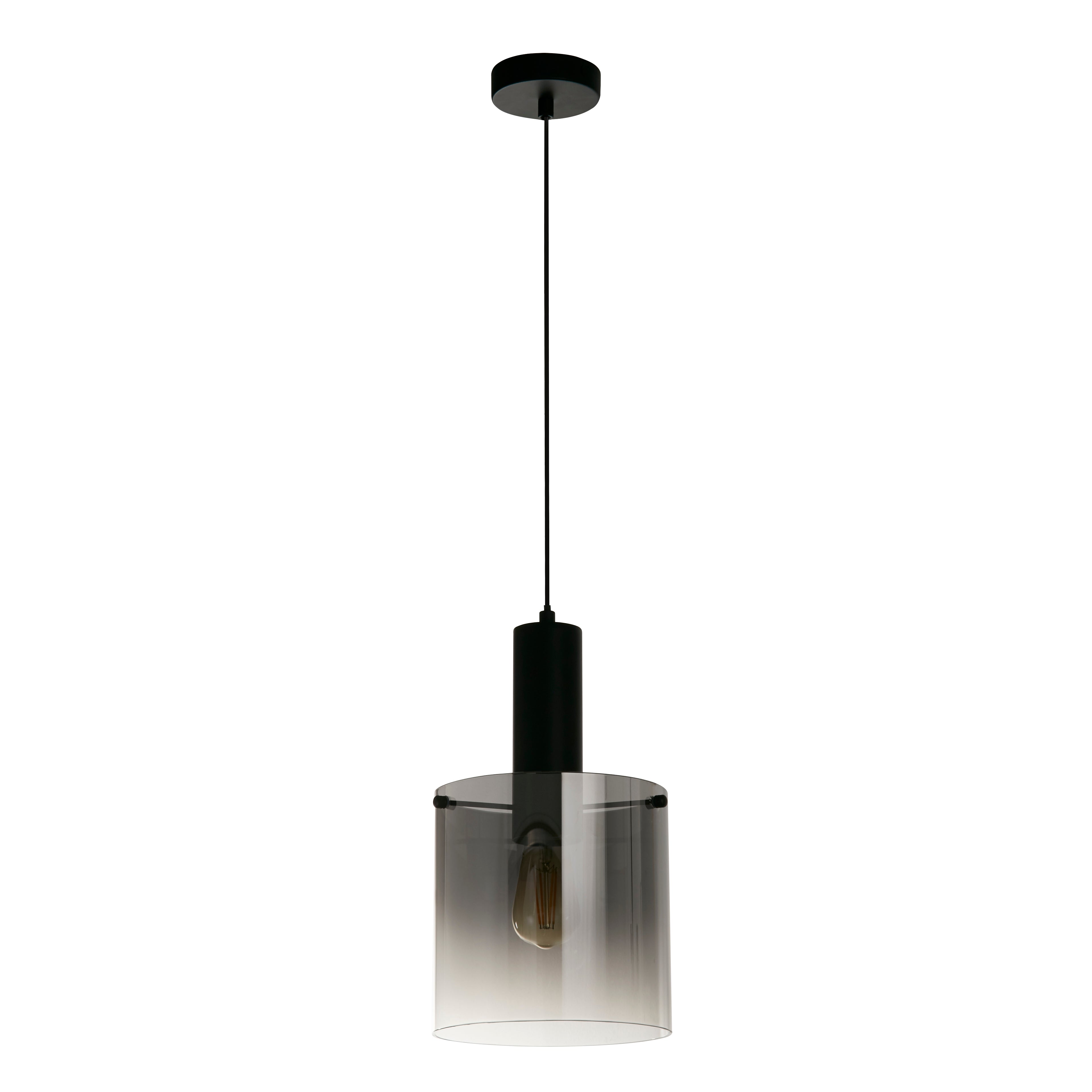 Searchlight Stirling Pendant - Matt Black & Smoked Ombre Glass