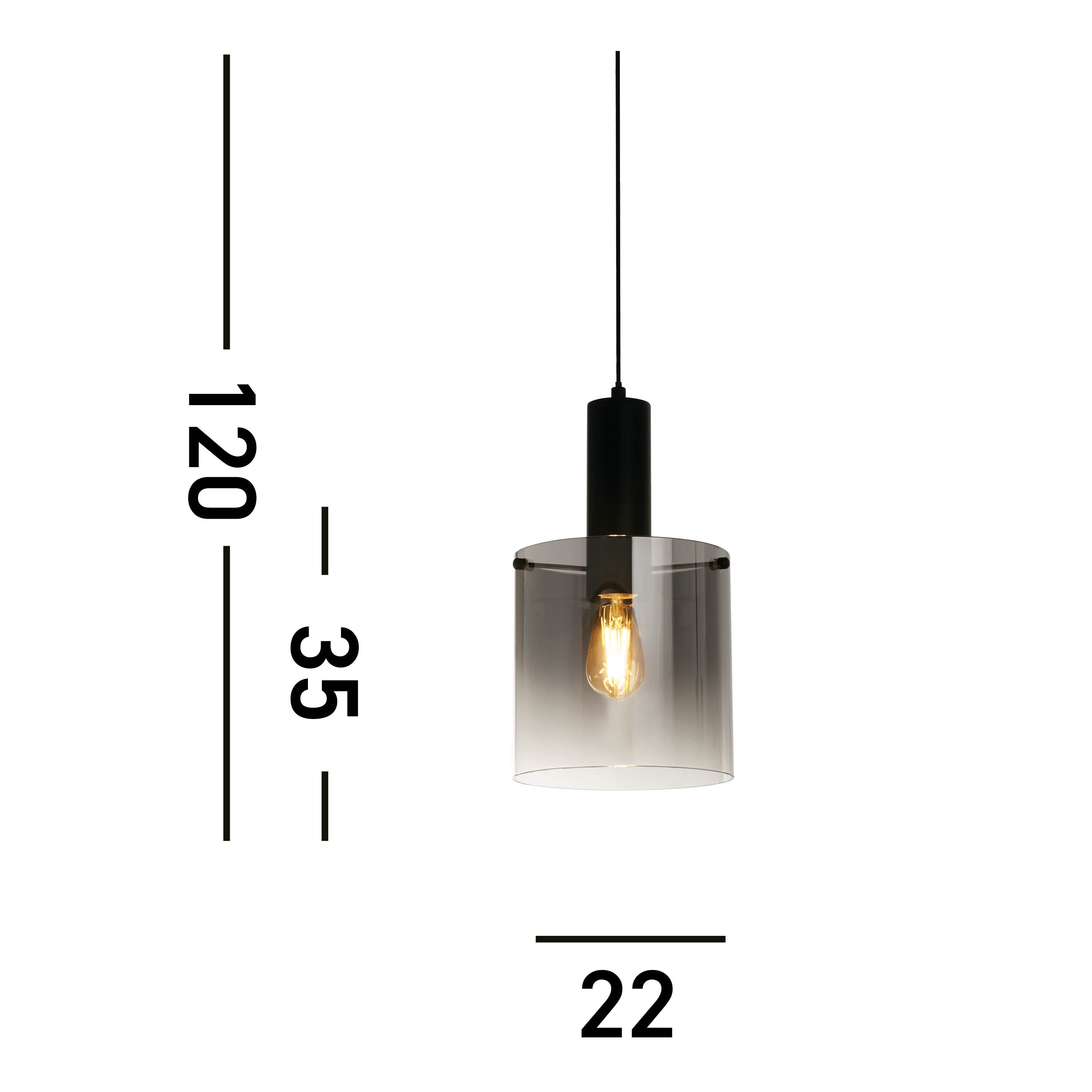 Searchlight Stirling Pendant - Matt Black & Smoked Ombre Glass