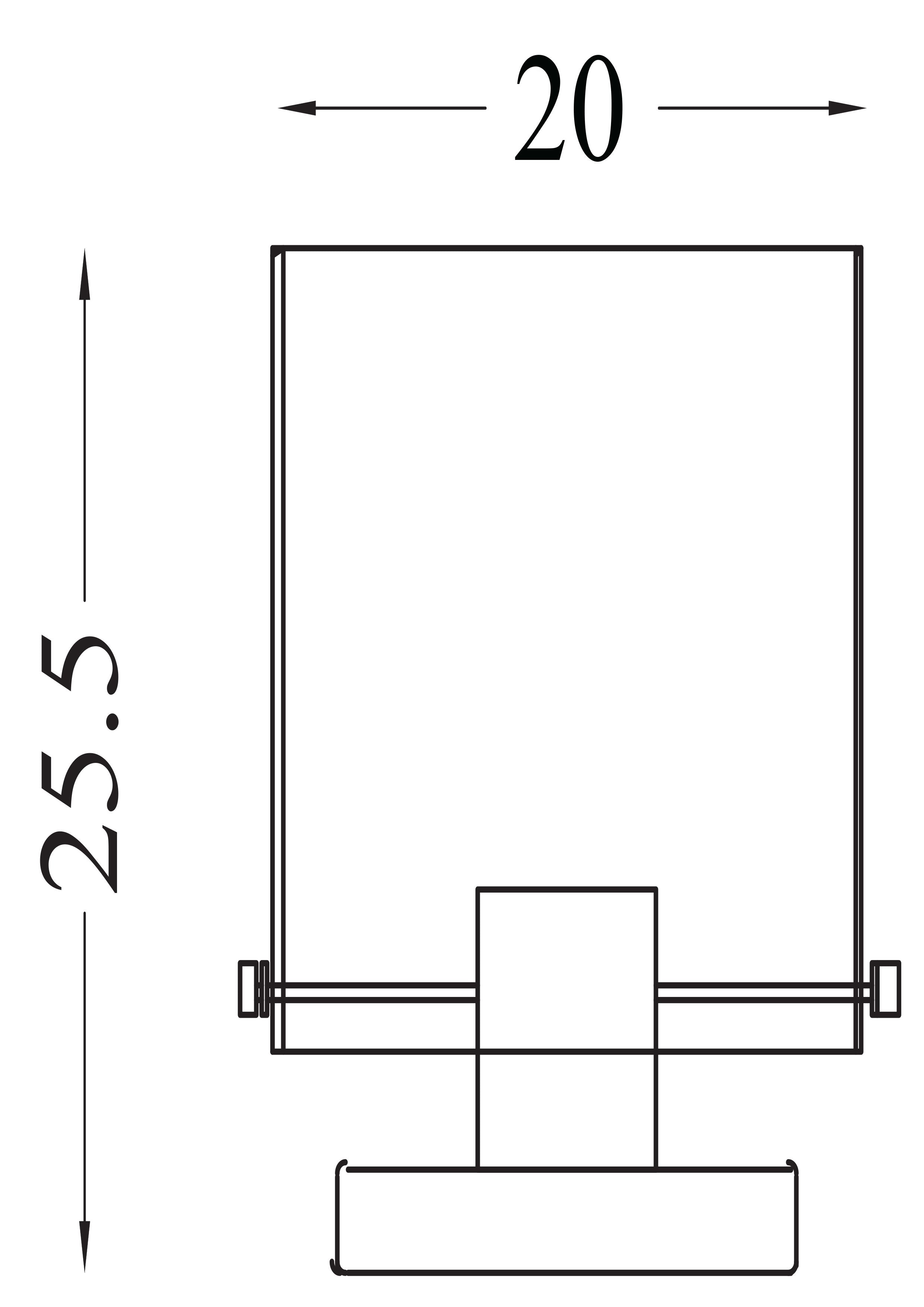 Line drawing of the Searchlight Sweden 1 Light Table Lamp showing a width of 20cm and a height of 25.5cm