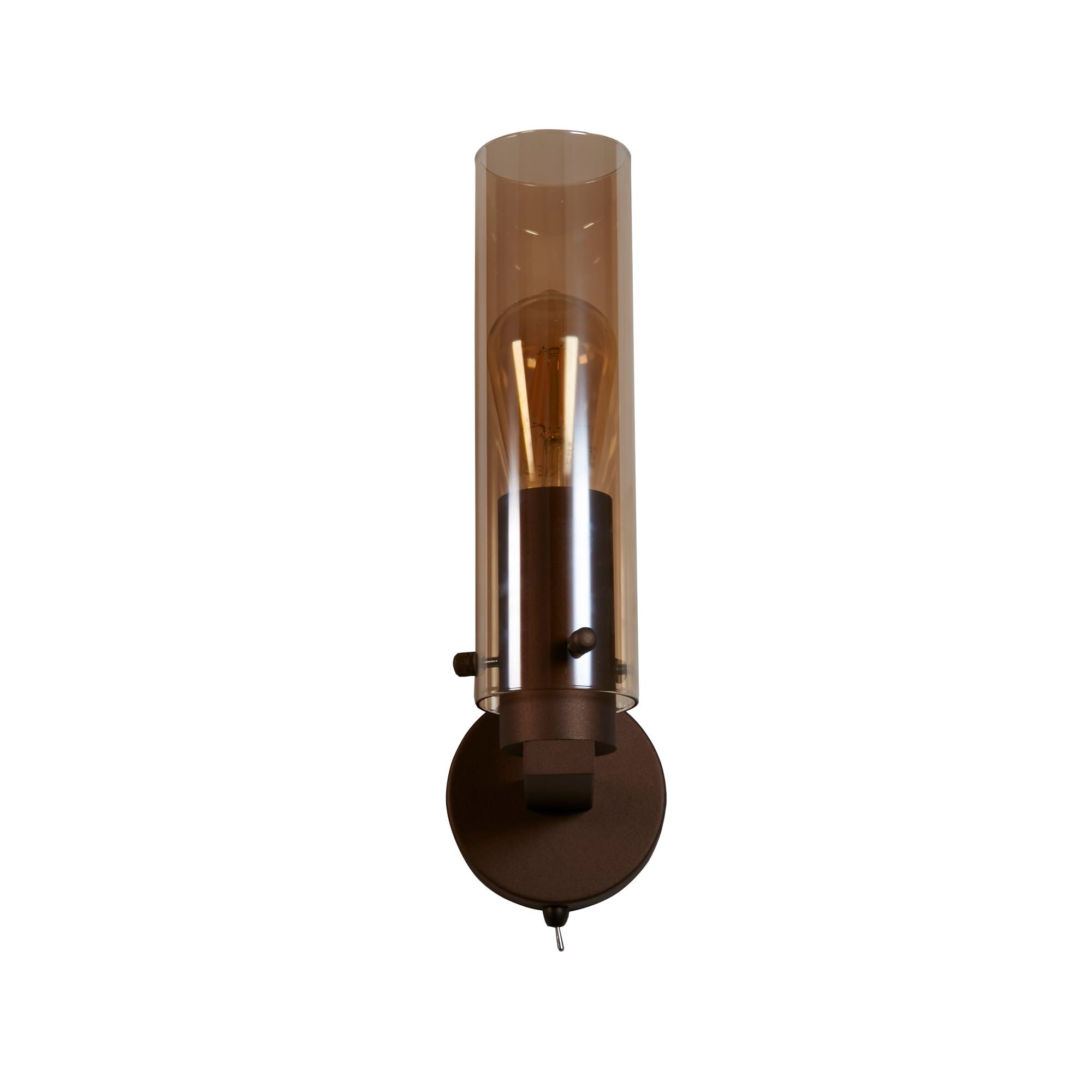 Searchlight Sweden II 1 light wall light in mocha metal, alternate front view lit
