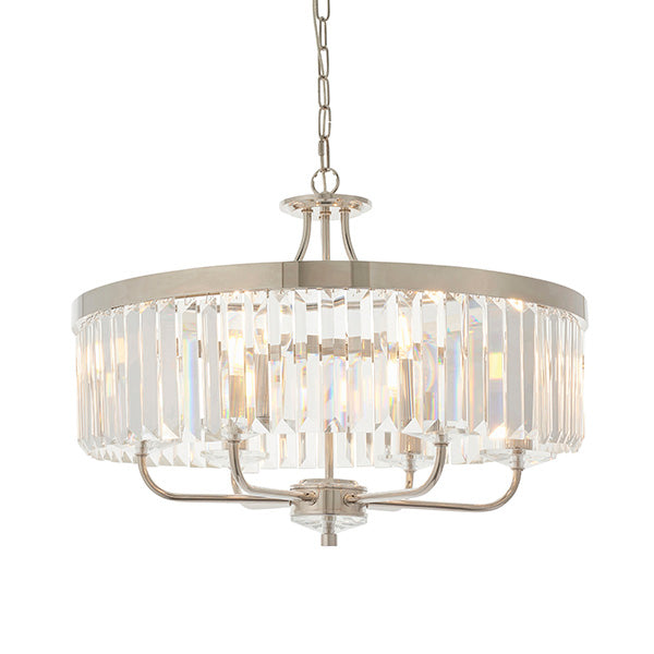 Utopia Martini 6 Light Pendant Chandelier - Bright Nickel And Clear Glass - 55cm Diameter