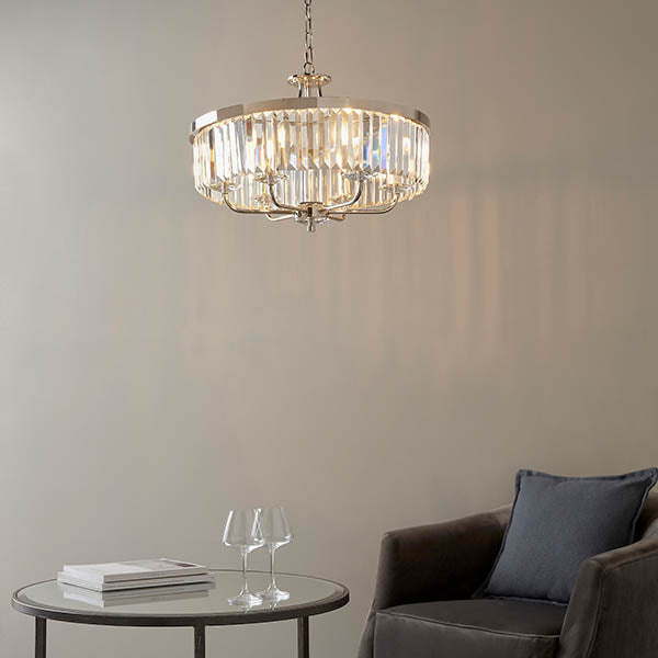 Utopia Martini 6 Light Pendant Chandelier - Bright Nickel And Clear Glass - 55cm Diameter