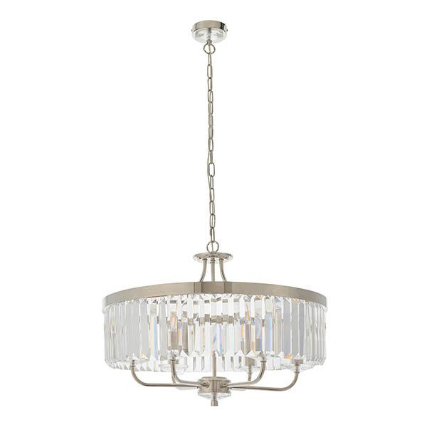 Utopia Martini 6 Light Pendant Chandelier - Bright Nickel And Clear Glass - 55cm Diameter