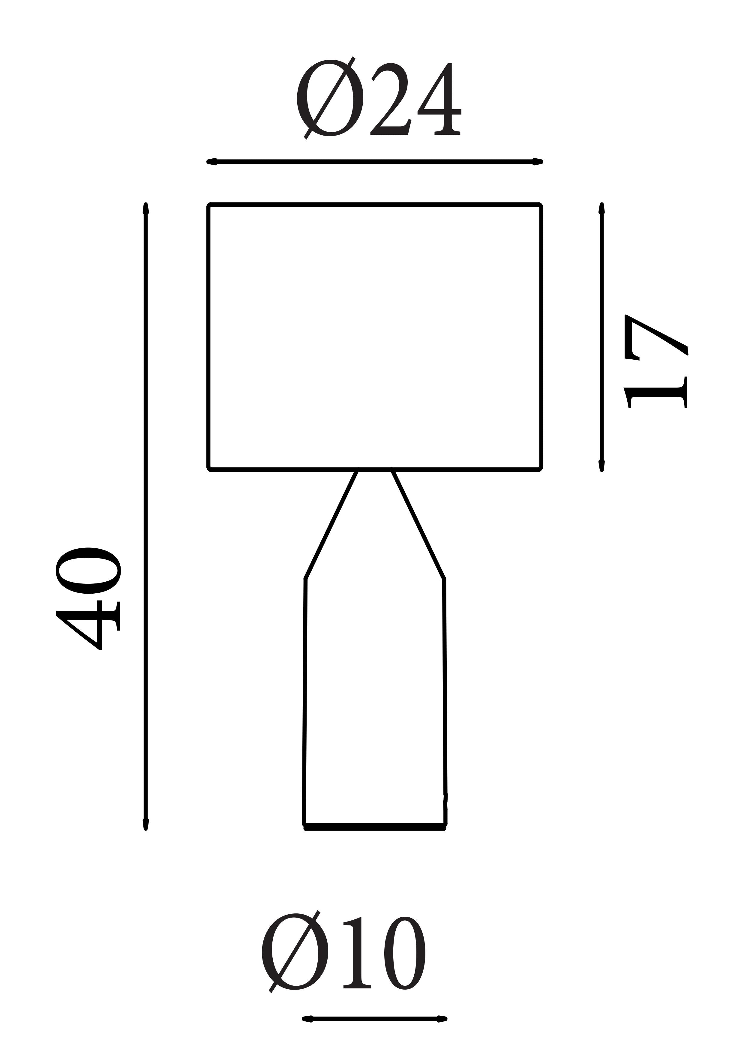Technical drawing of the Pheobe table lamp showing a 24cm shade diameter, 40cm overall height and 10cm base diameter