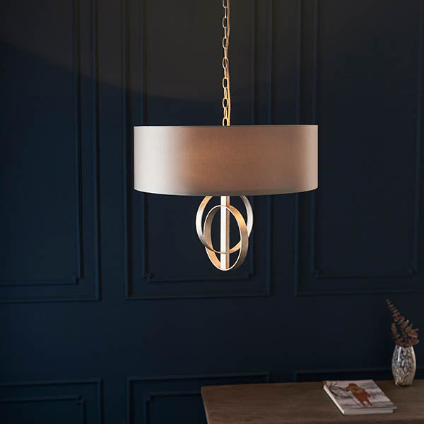 Utopia Interlink 3 Light Pendant - Antique Silver Leaf With Mink Shade - 60cm Diameter