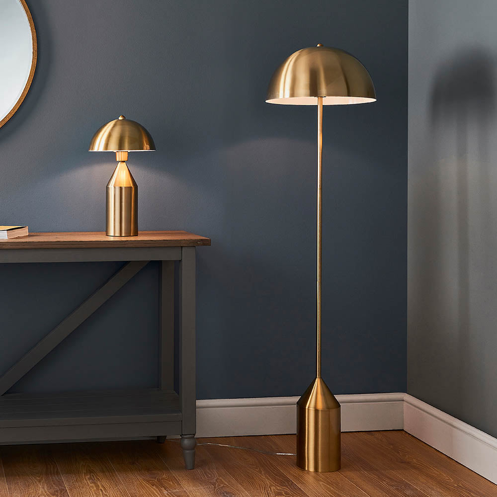 Endon Nova Single Light Floor Lamp - Antique Brass Plate & Gloss White