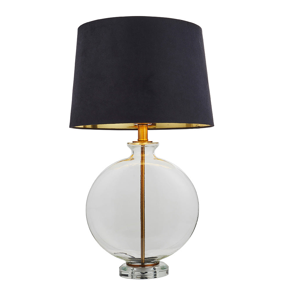 Endon Gideon Single Light Table Lamp - Clear Glass & Antique Brass Plate
