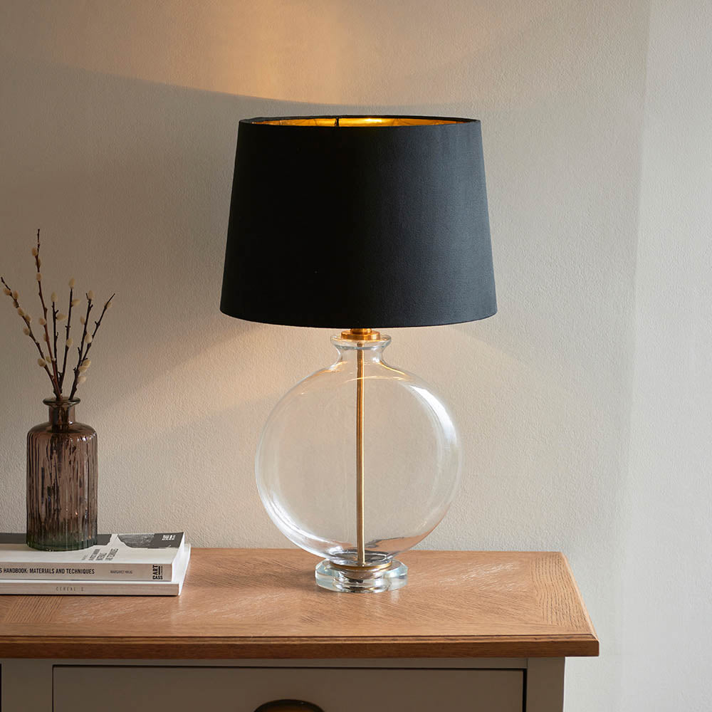 Endon Gideon Single Light Table Lamp - Clear Glass & Antique Brass Plate