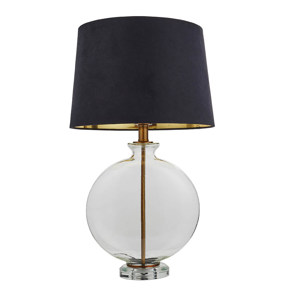 Endon Gideon Single Light Table Lamp - Clear Glass & Antique Brass Plate