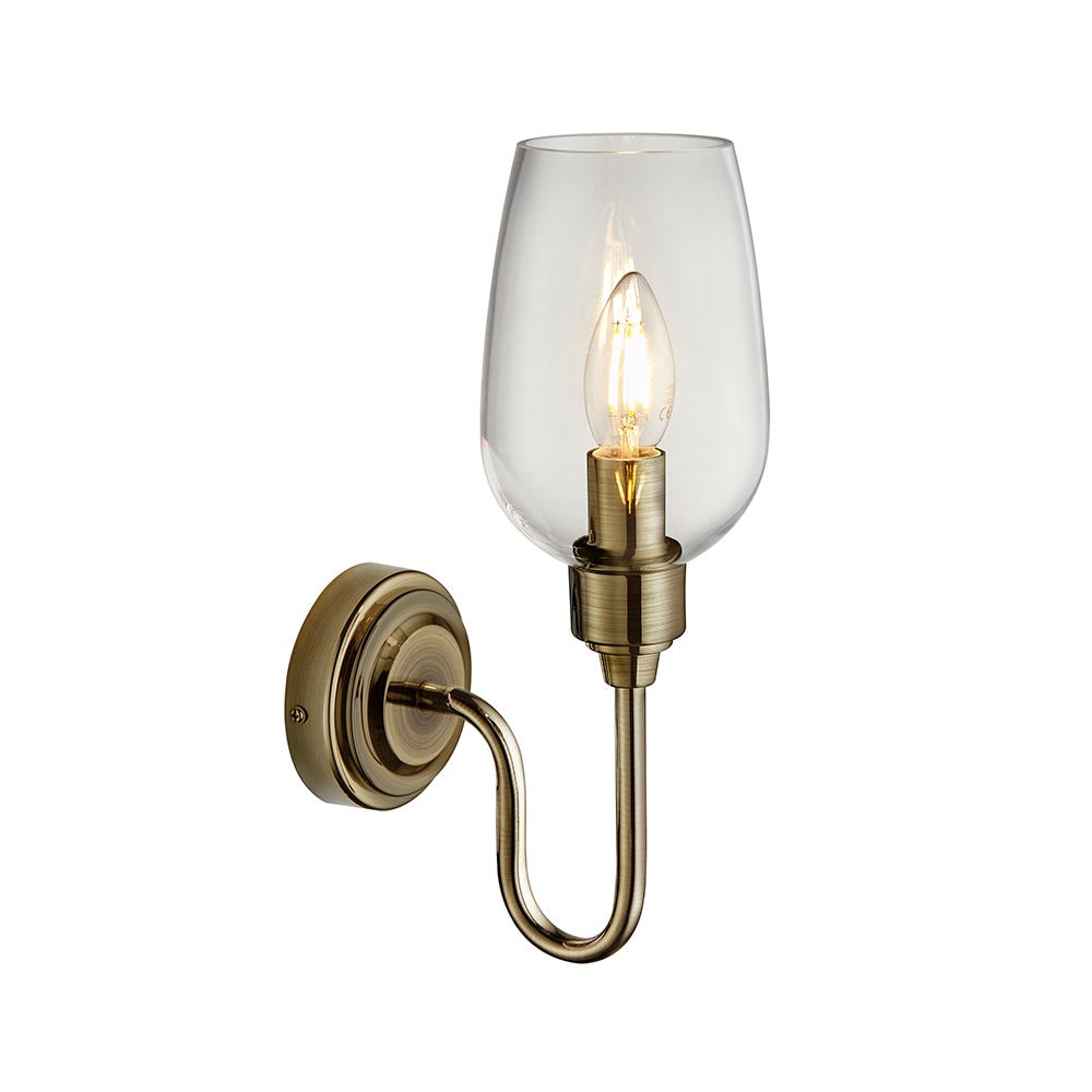 Utopia Walton Single Wall Light - Antique Brass Plate & Clear Glass