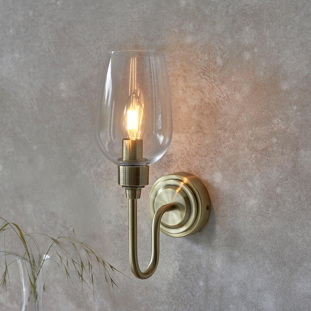 Utopia Walton Single Wall Light - Antique Brass Plate & Clear Glass
