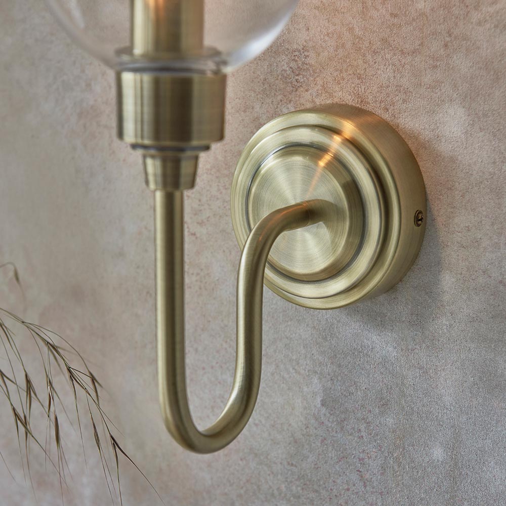 Utopia Walton Single Wall Light - Antique Brass Plate & Clear Glass