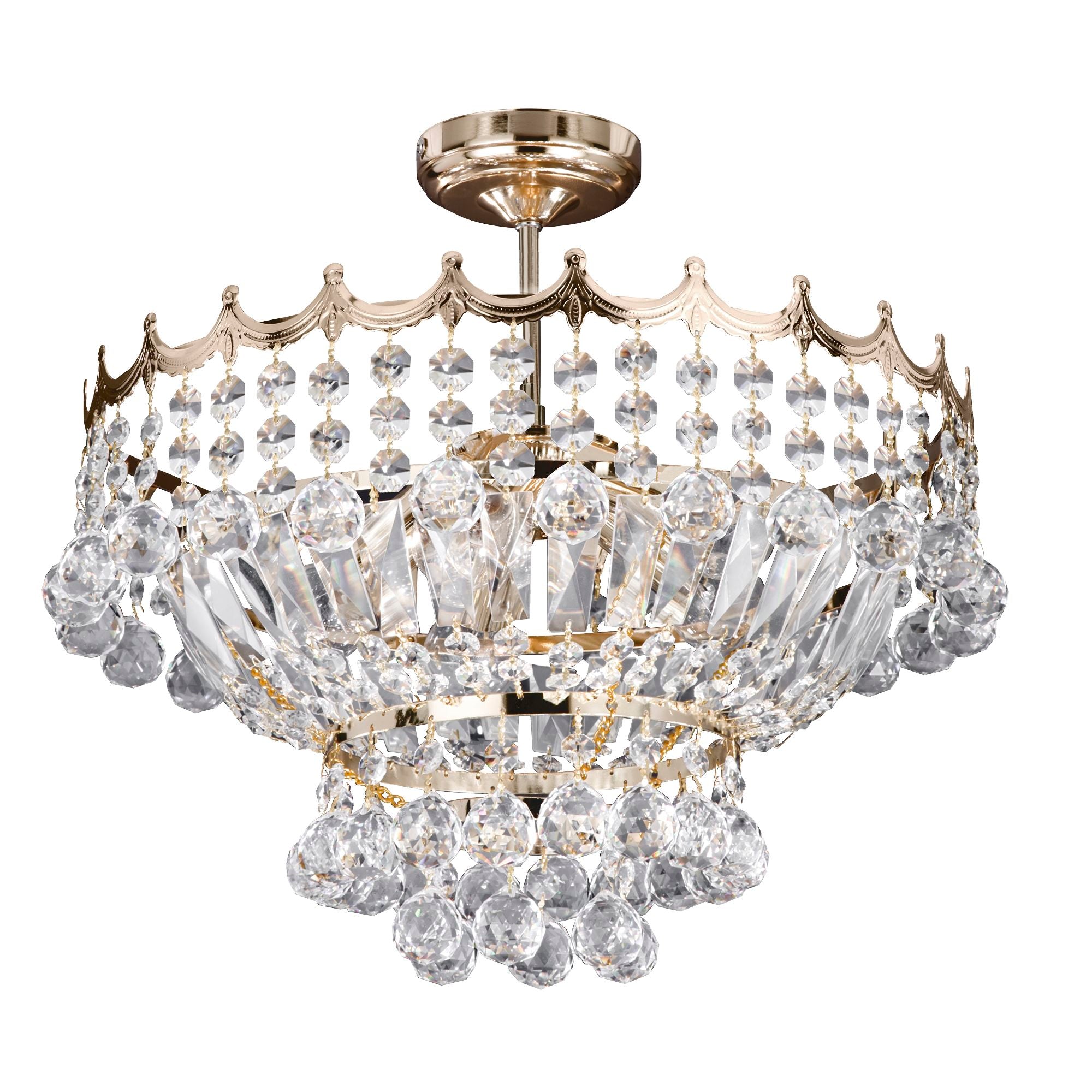 Searchlight Villas 5 Light Semi-Flush Light - Gold Frame & Crystal