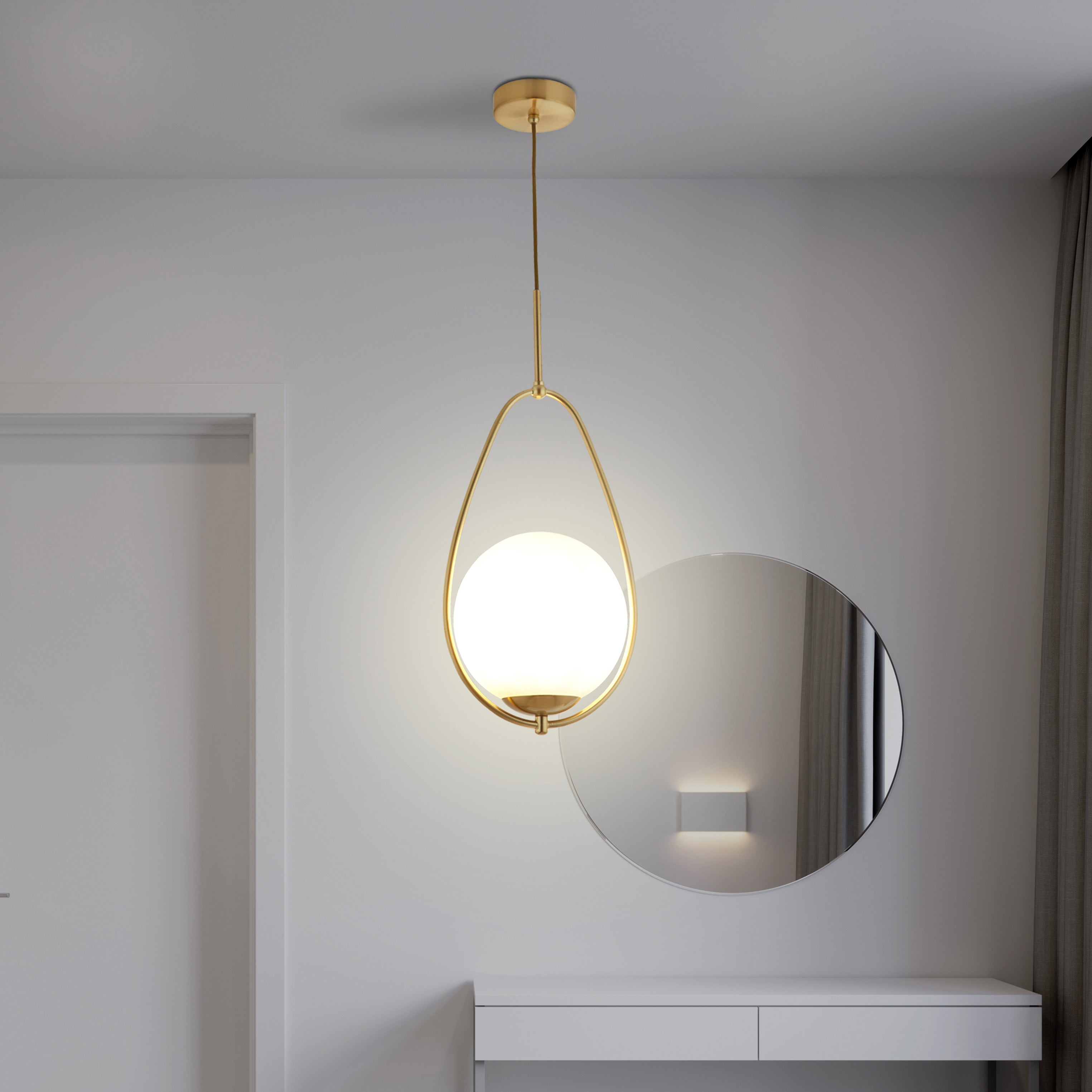 Searchlight Autumn Ceiling Pendant - Gold & Opal Glass