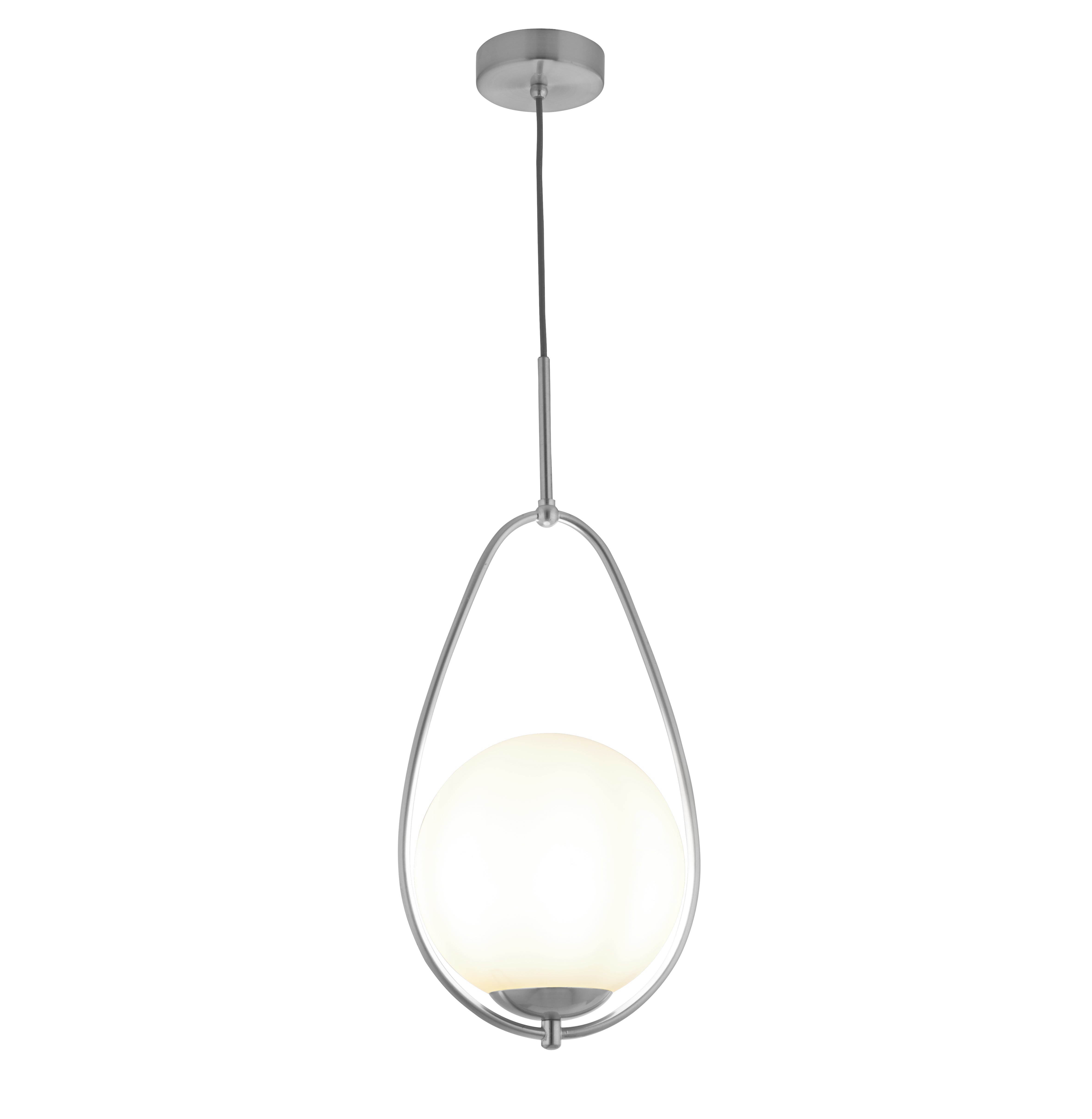 Searchlight Autumn Pendant - Satin Silver & Opal Glass
