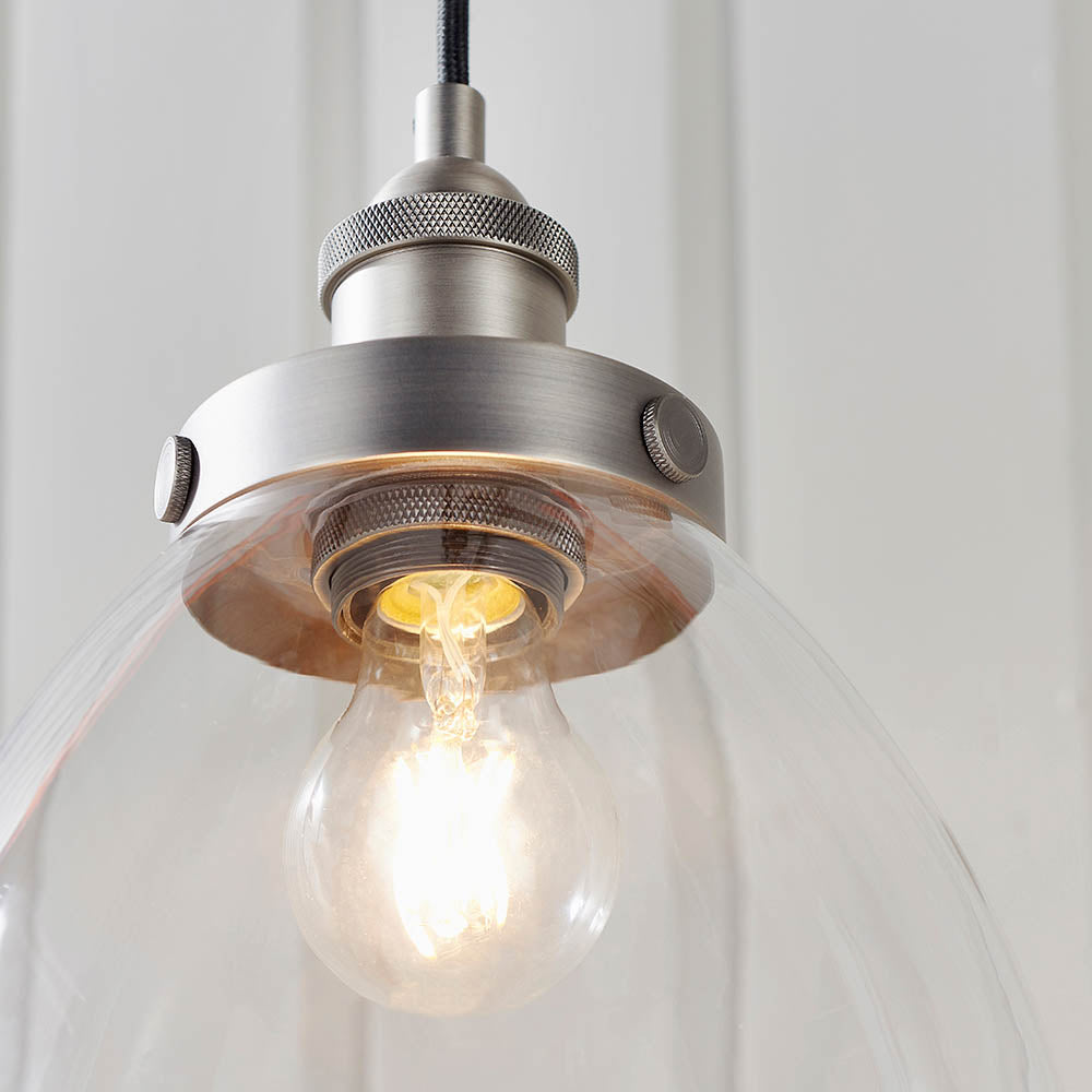 Endon Hansen Single Light Pendant - Brushed Silver Paint & Clear Glass
