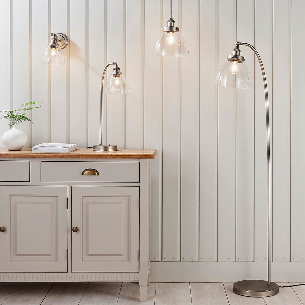Endon Hansen Single Light Wall Light - Brushed Silver Paint & Clear Glass