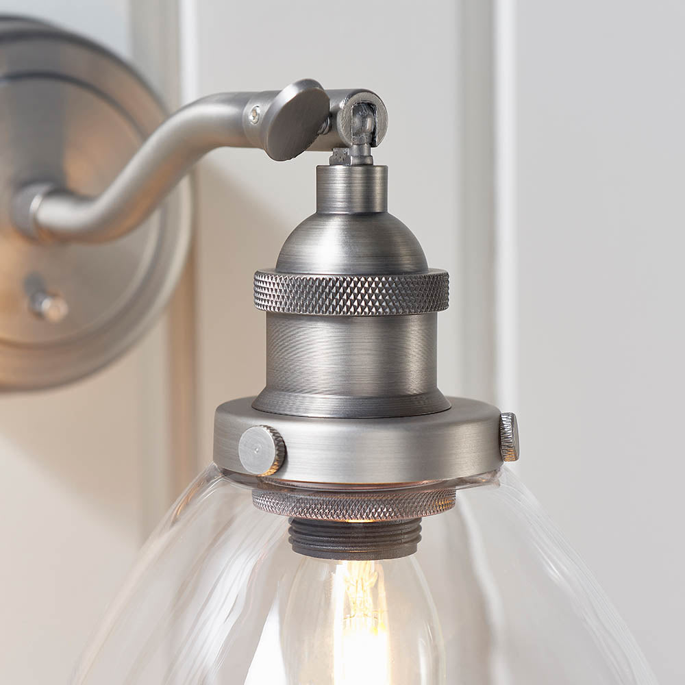 Endon Hansen Single Light Wall Light - Brushed Silver Paint & Clear Glass