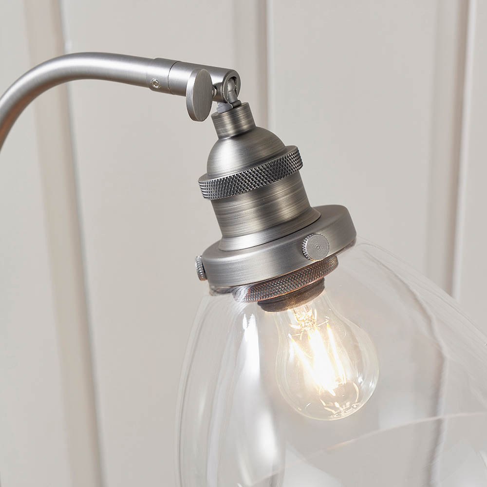 Endon Hansen Single Light Table Lamp - Brushed Silver Paint & Clear Glass