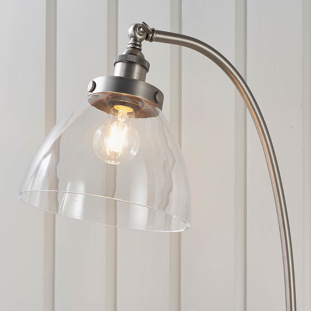 Endon Hansen Single Light Floor Lamp - Brushed Silver Paint & Clear Glass