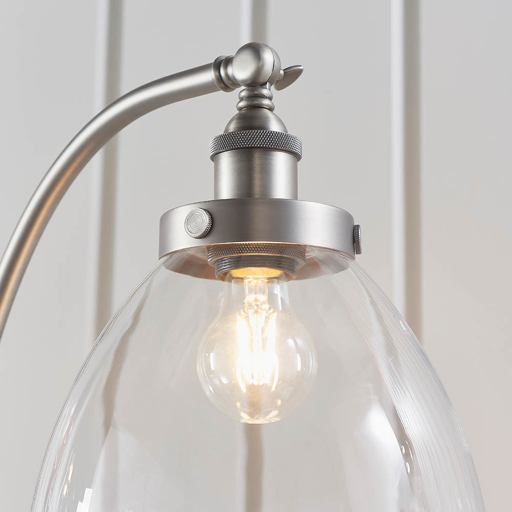 Endon Hansen Single Light Floor Lamp - Brushed Silver Paint & Clear Glass