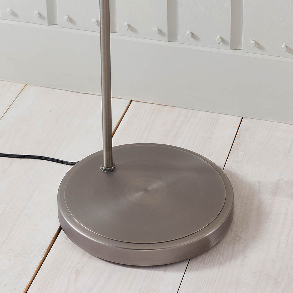 Endon Hansen Single Light Floor Lamp - Brushed Silver Paint & Clear Glass