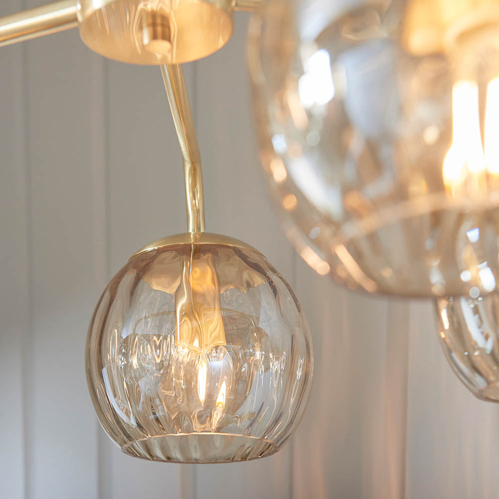 Endon Dimple 5 Light Pendant - Satin Brass Plate & Champagne Lustre Glass