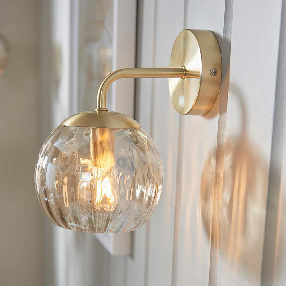Endon Dimple Single Light Wall Light - Satin Brass Plate & Champagne Lustre Glass