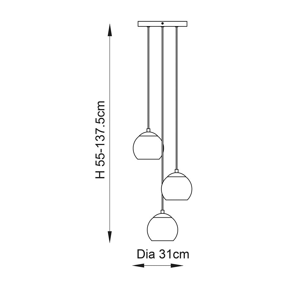 Endon Dimple 3 Light Pendant -  Satin Brass Plate & Champagne Lustre Glass