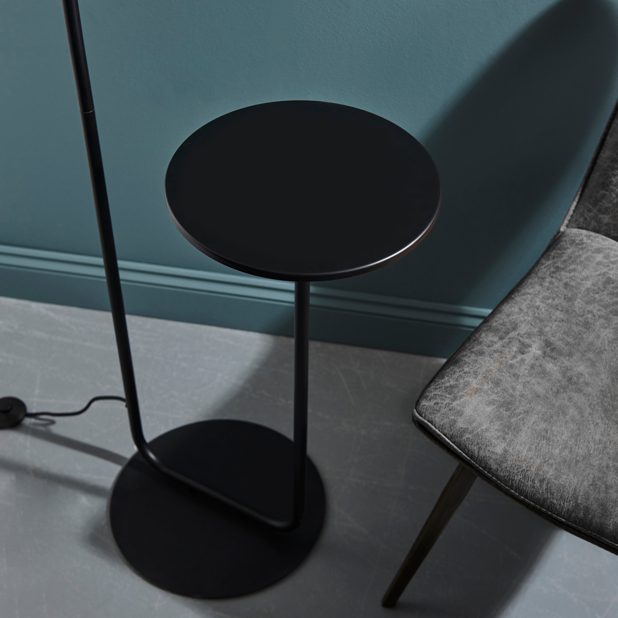 Endon The Modern Floor Lamp With Table - Satin Black With Black Shade