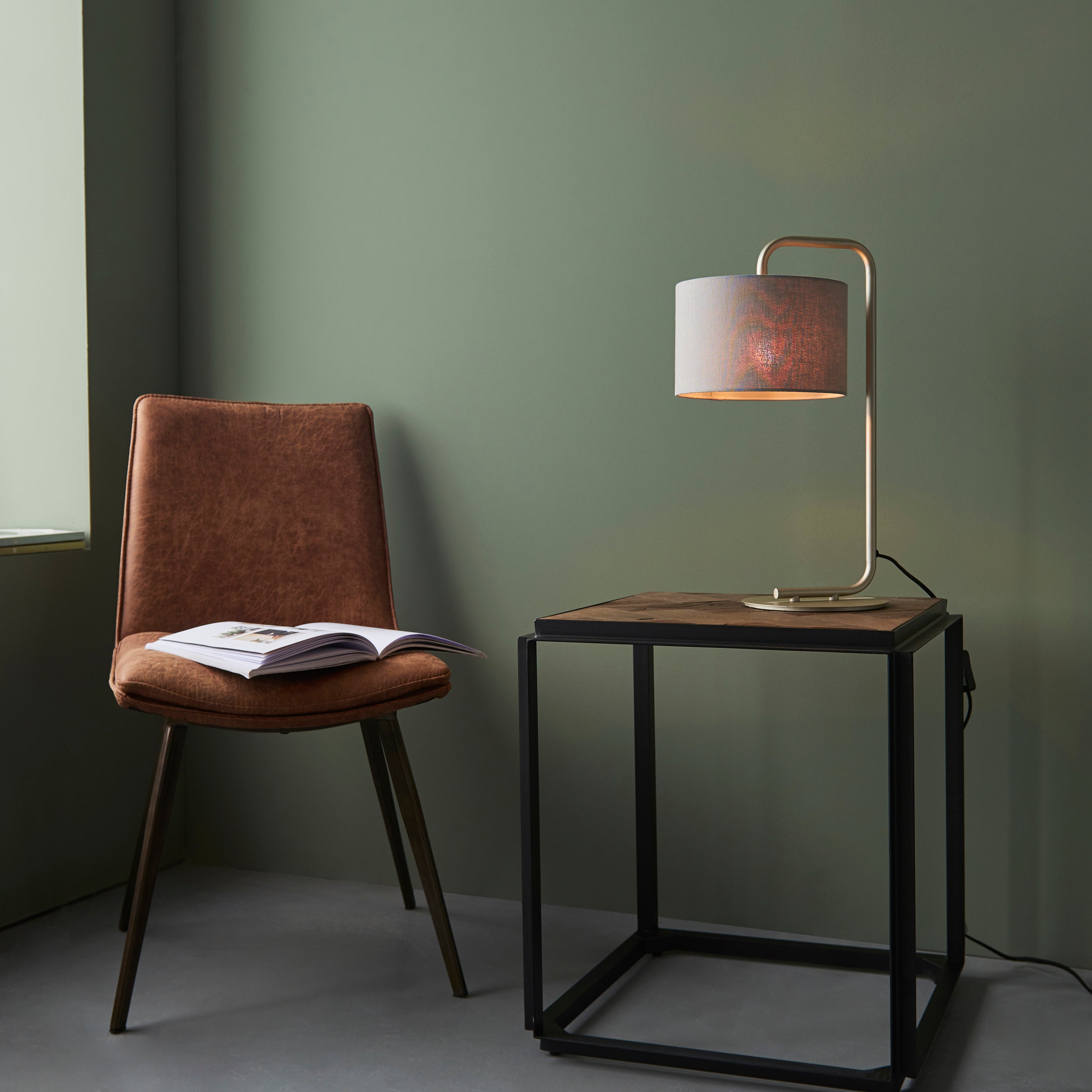 Endon Landis Table Lamp - Satin Champagne With Slate Grey Shade