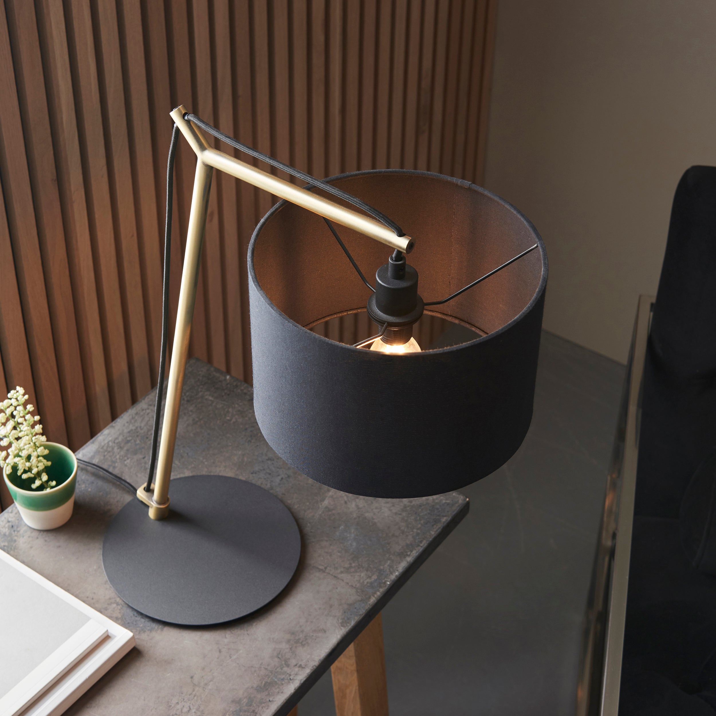 Endon Point Table Lamp - Matt Brass And Black Shade