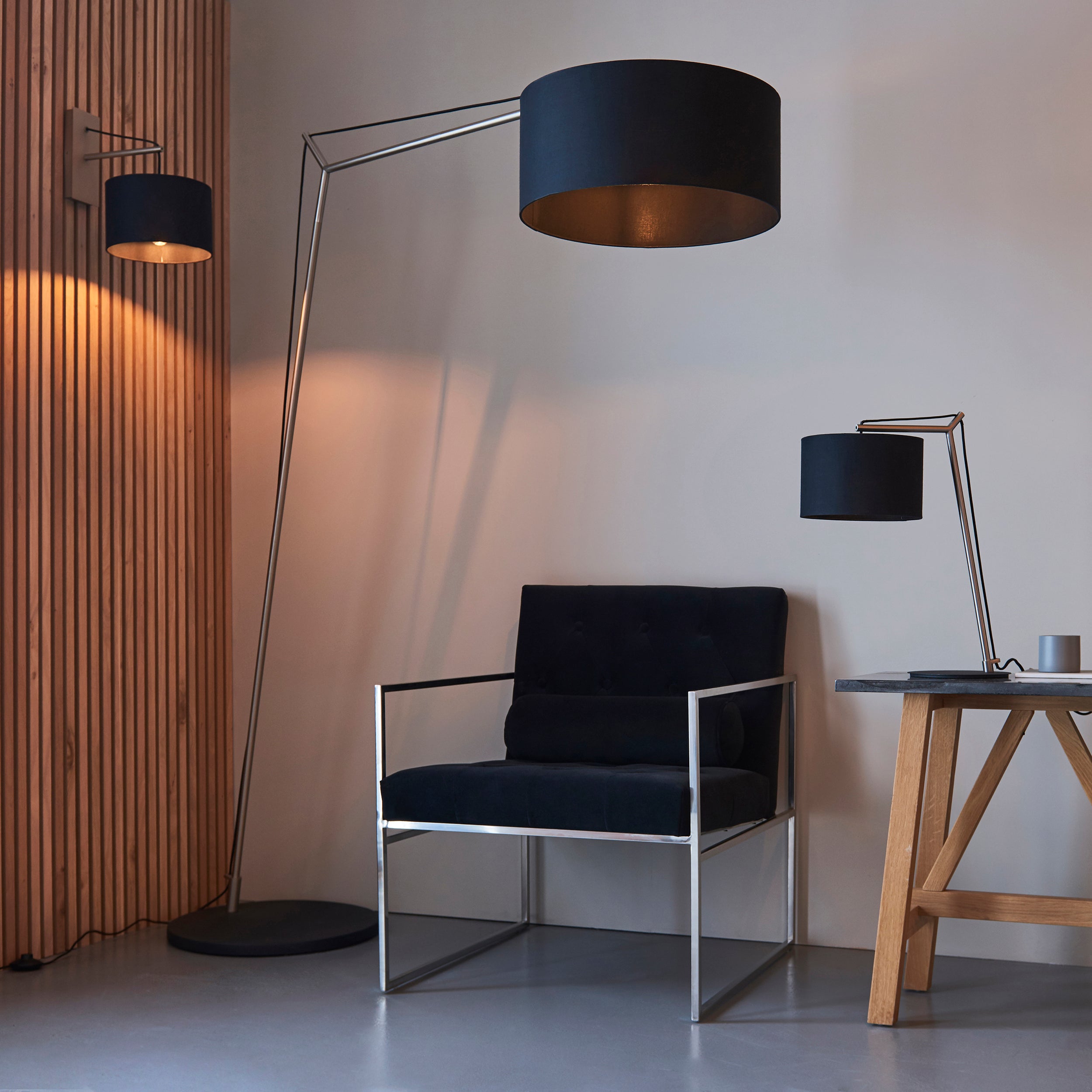 Endon Point Wall Light - Matt Nickel And Black Shade