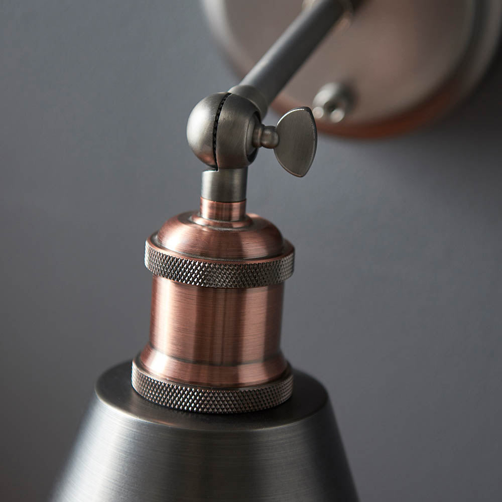 Endon Hal Single Light Wall Light with Shade - Aged Pewter & Aged Copper Plate