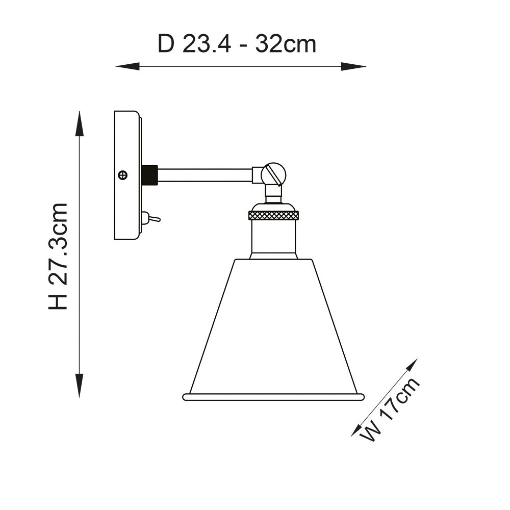 Endon Hal Single Light Wall Light with Shade - Aged Pewter & Aged Copper Plate