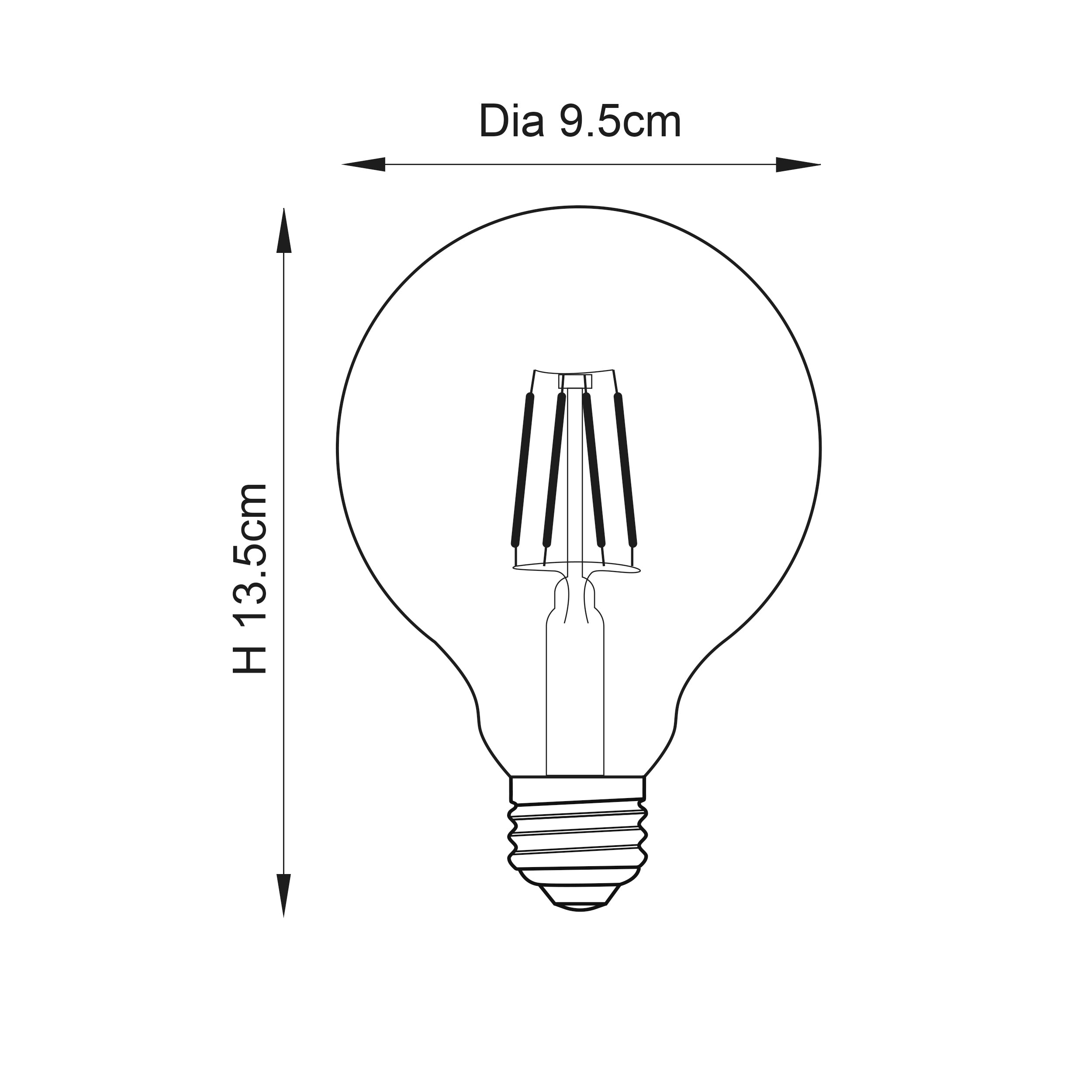 Endon E27 LED 6W 95mm Globe Bulb - 2700K - Dimmable - Clear Glass