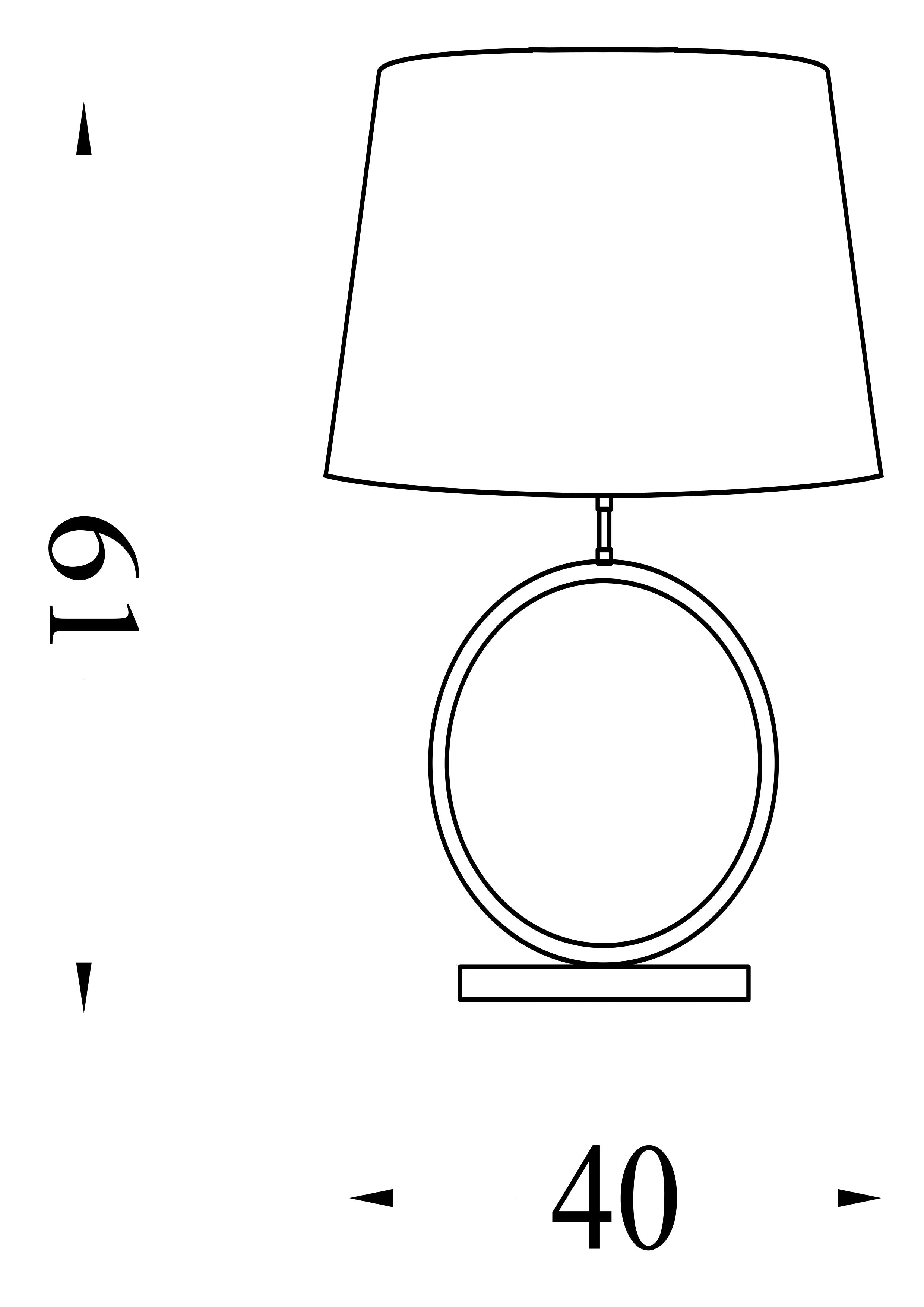 Line drawing of the Elegant Table Lamp showing overall dimensions of 61cm high and 40cm wide