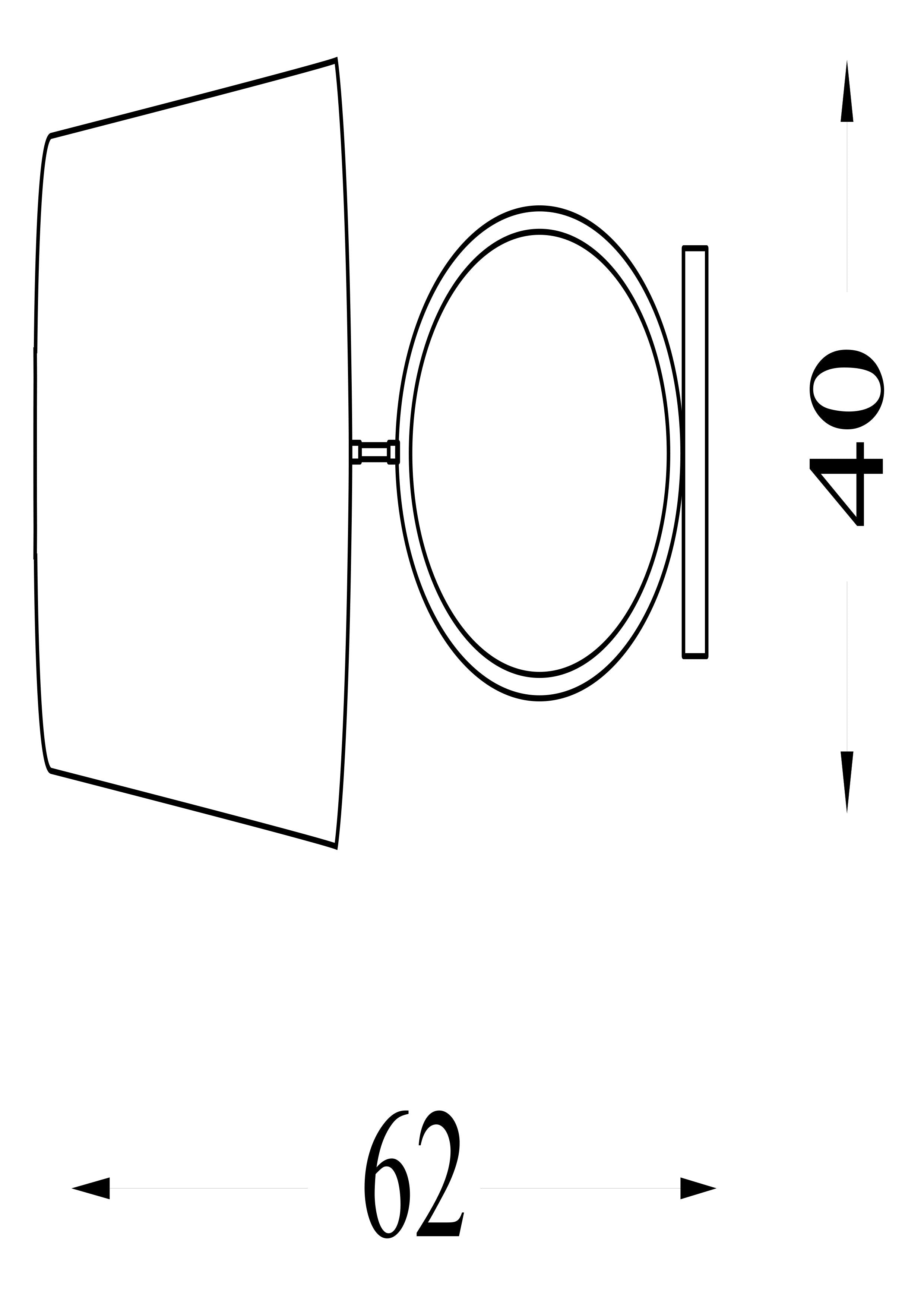 Line drawing of the Elegant Table Lamp showing overall dimensions of 62cm high and 40cm wide
