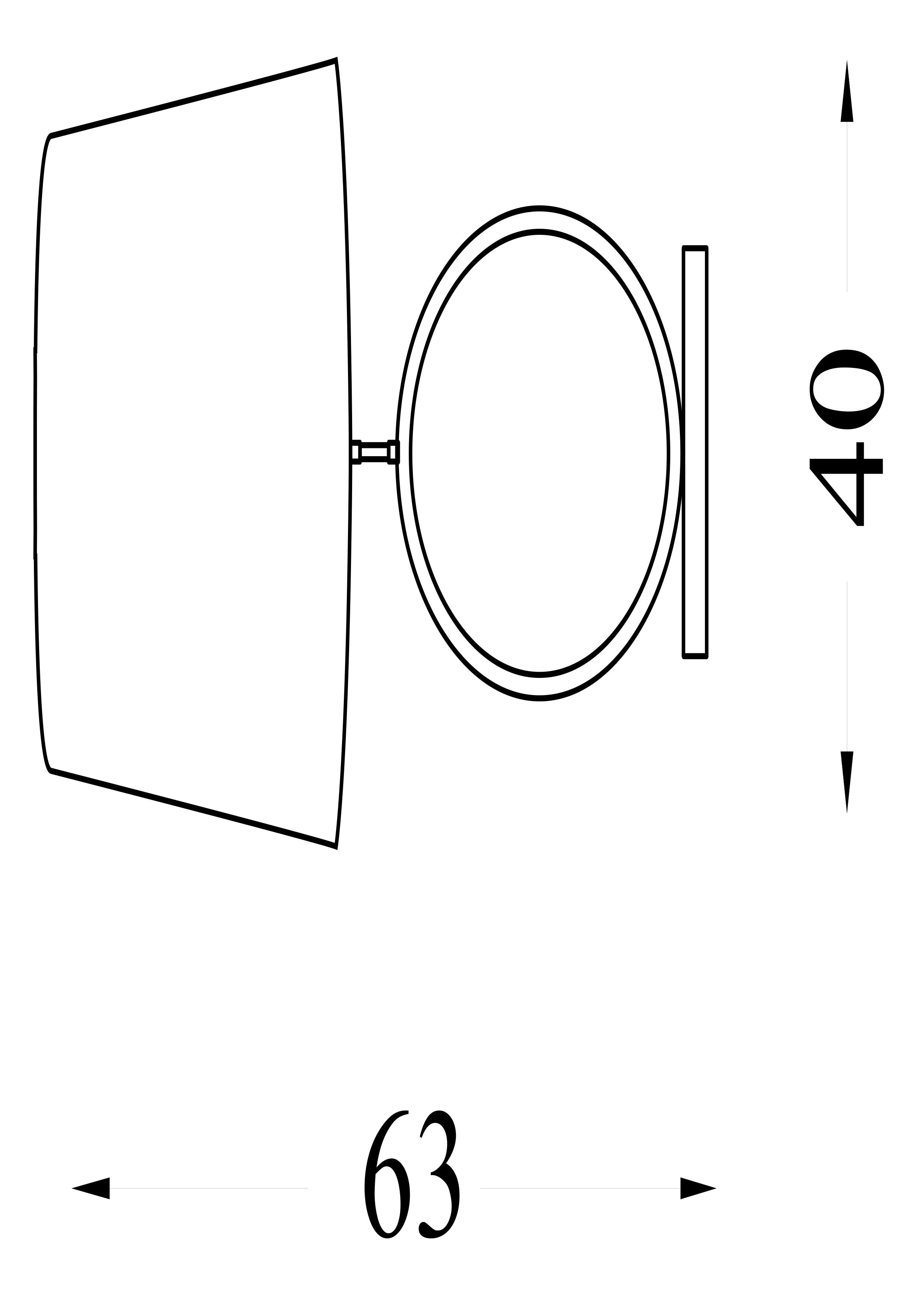 Line drawing of the Elegant Table Lamp showing overall dimensions of 63cm high and 40cm wide