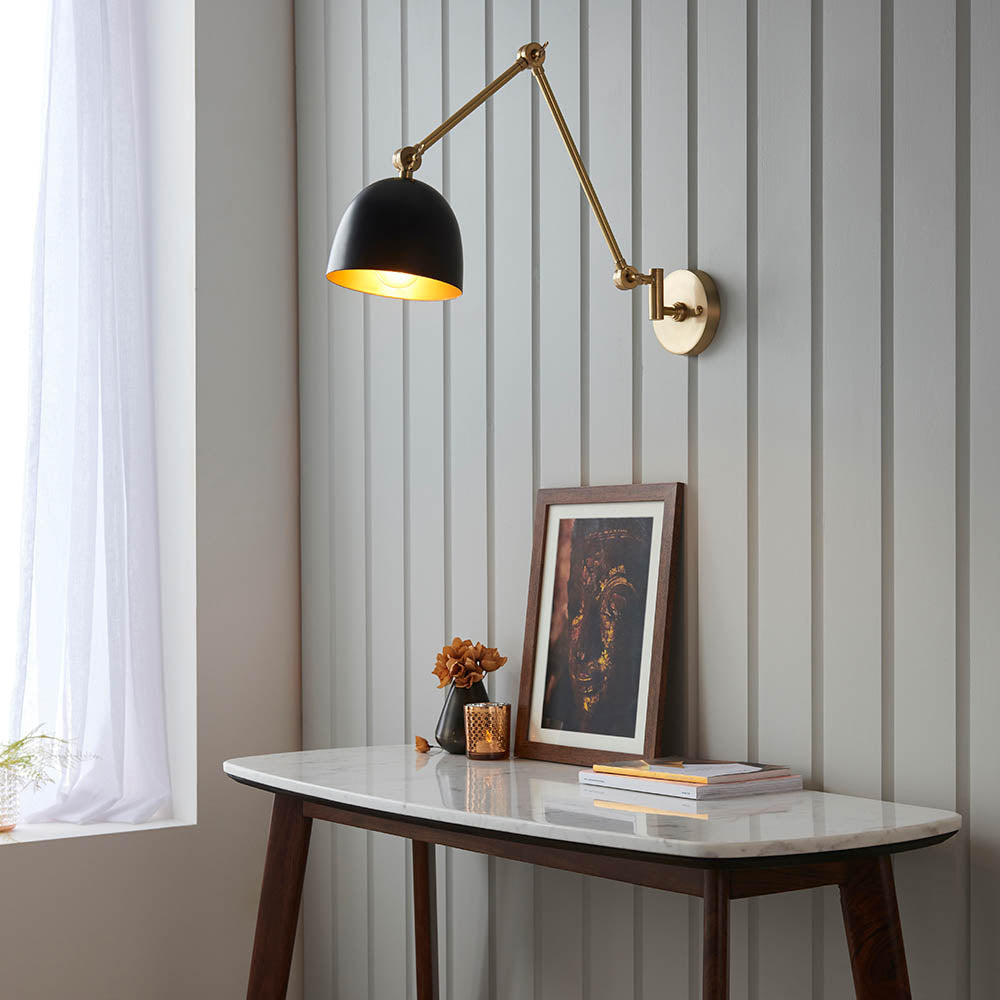 Endon Lehal Single Light Wall Light - Antique Solid Brass & Matt Black