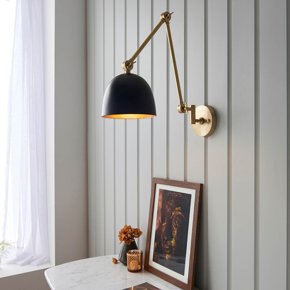 Endon Lehal Single Light Wall Light - Antique Solid Brass & Matt Black
