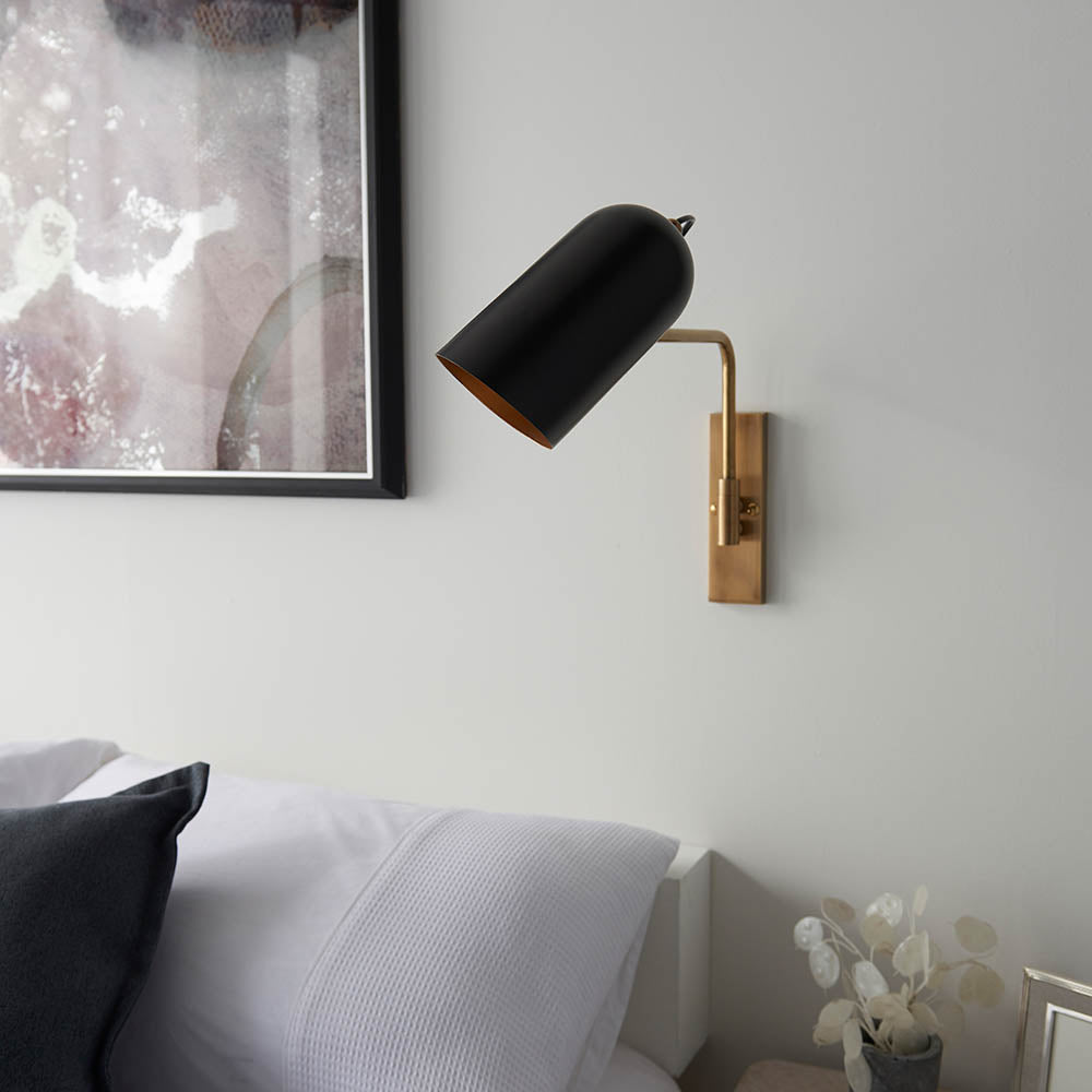 Endon Navren Single Light Wall Light - Antique Solid Brass & Matt Black
