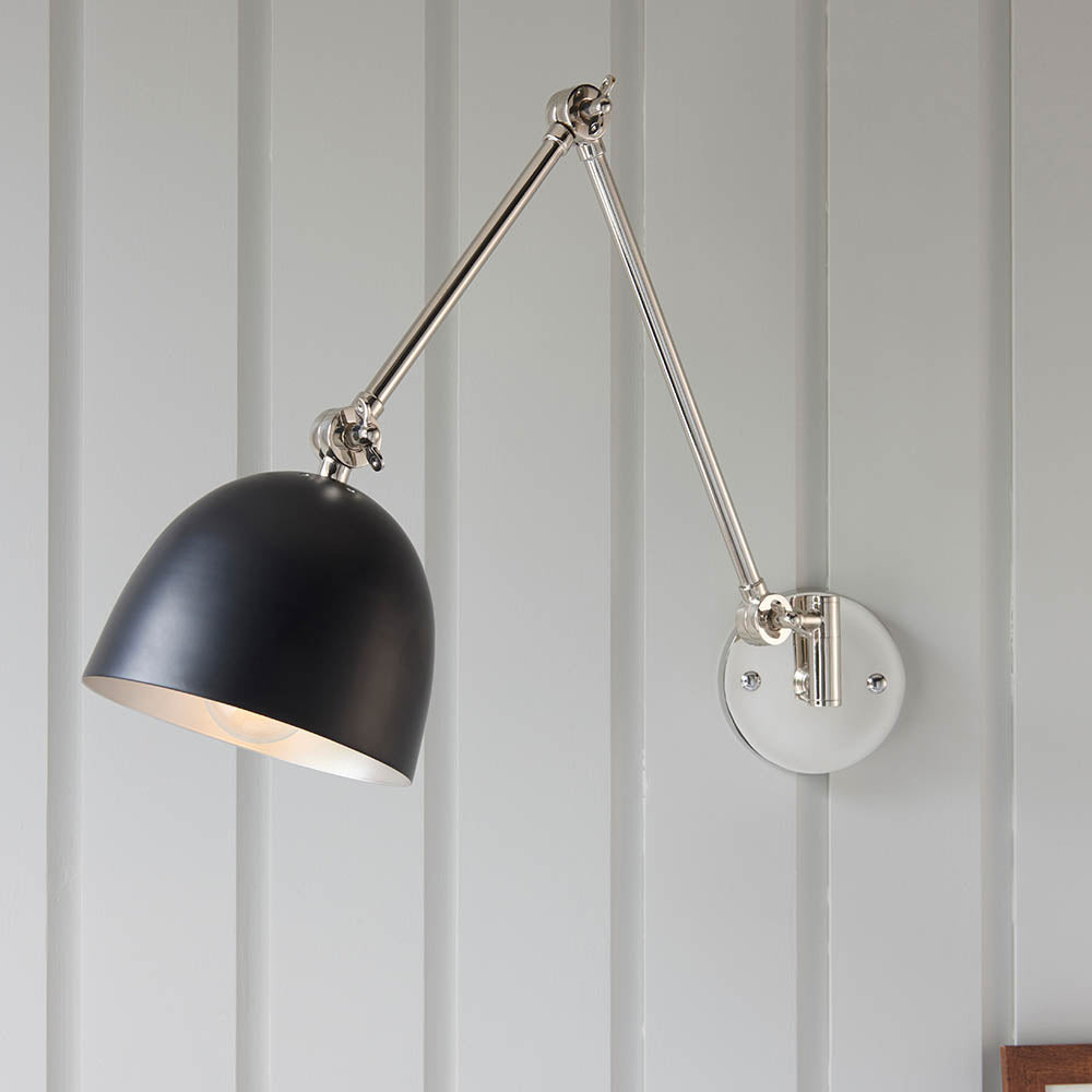 Endon Lehal Single Light Wall Light - Polished Nickel Plate & Matt Black