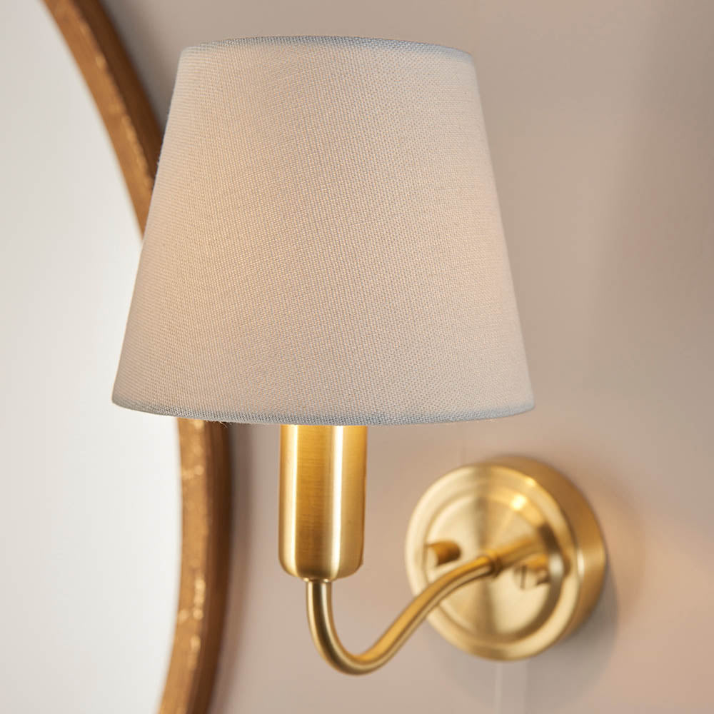 Endon Conway Single Light Wall - Satin Brass Plate & Ivory Fabric