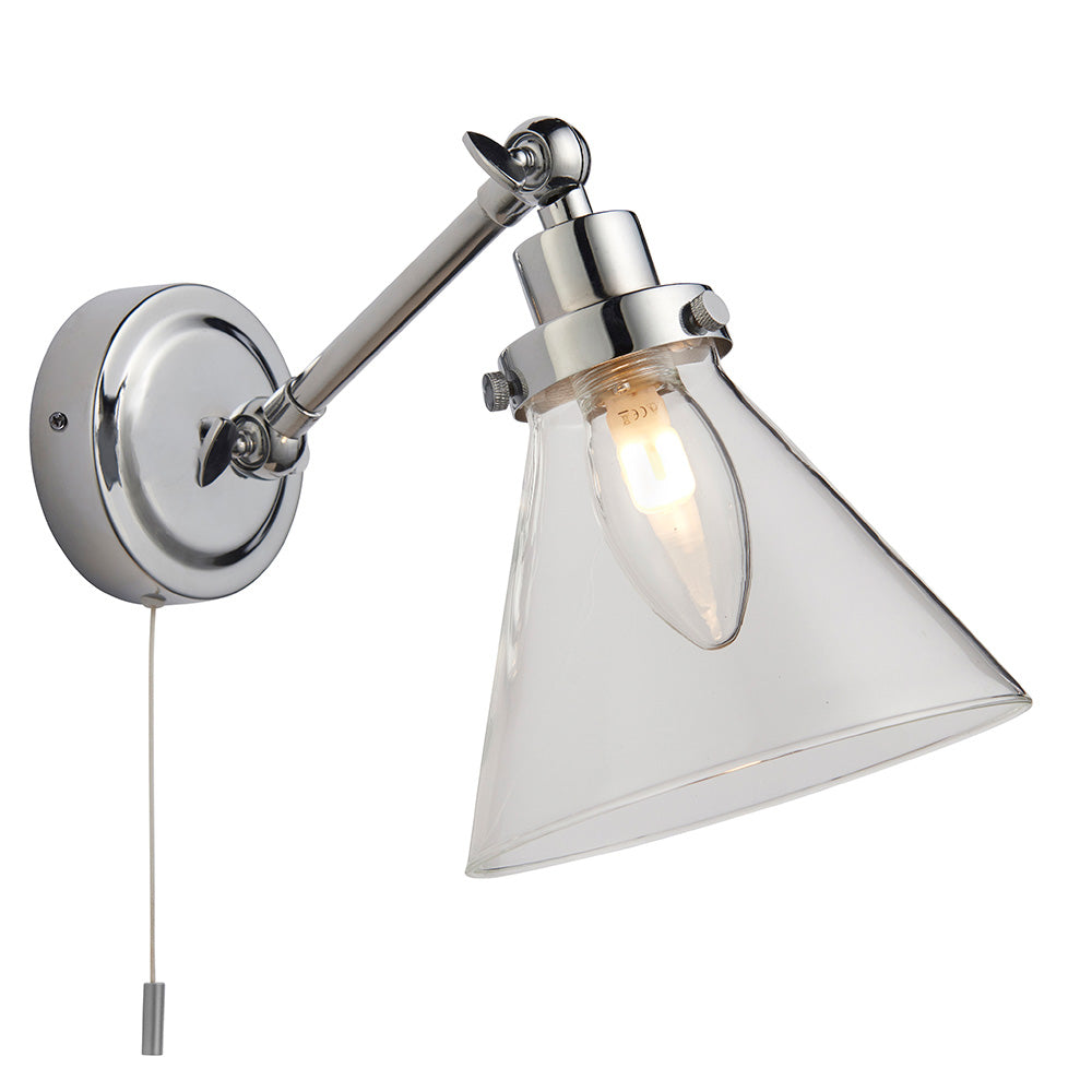 Endon Faraday Single Light Wall - Chrome Plate & Clear Glass