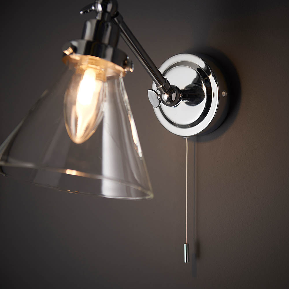 Endon Faraday Single Light Wall - Chrome Plate & Clear Glass