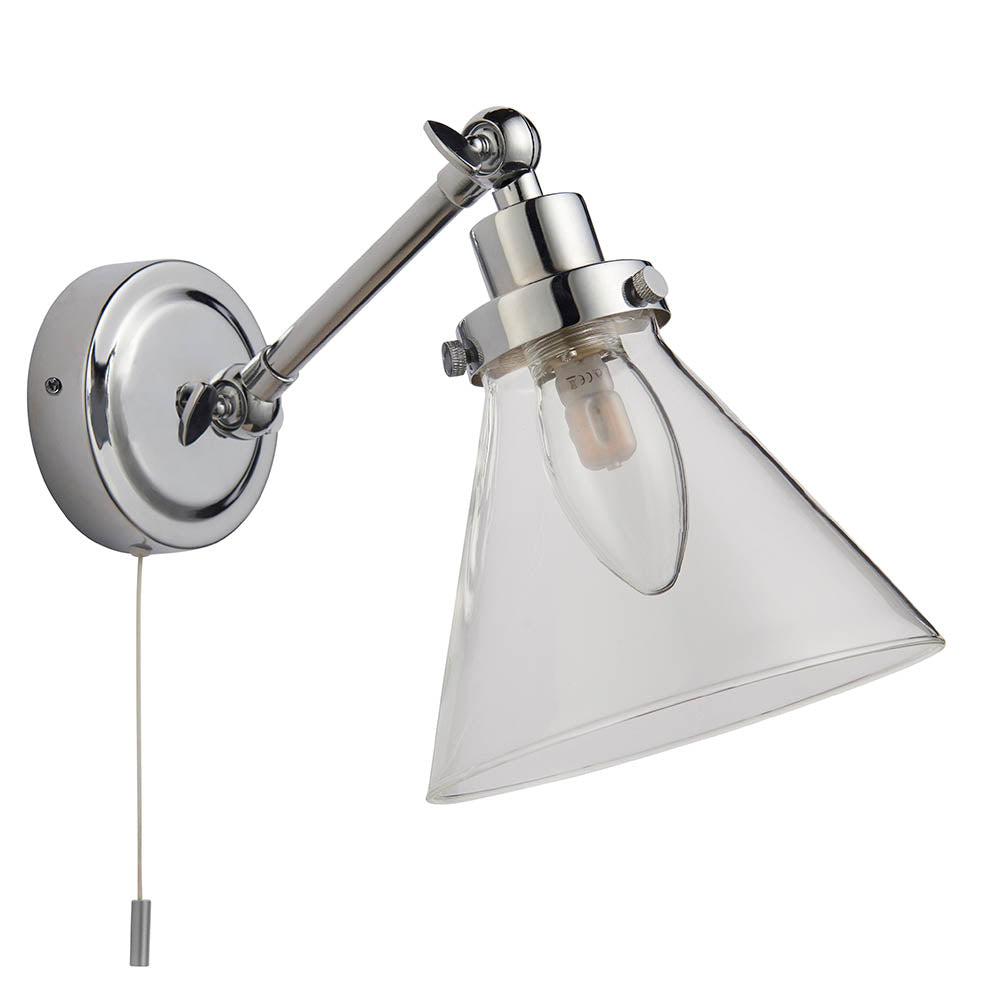 Endon Faraday Single Light Wall - Chrome Plate & Clear Glass