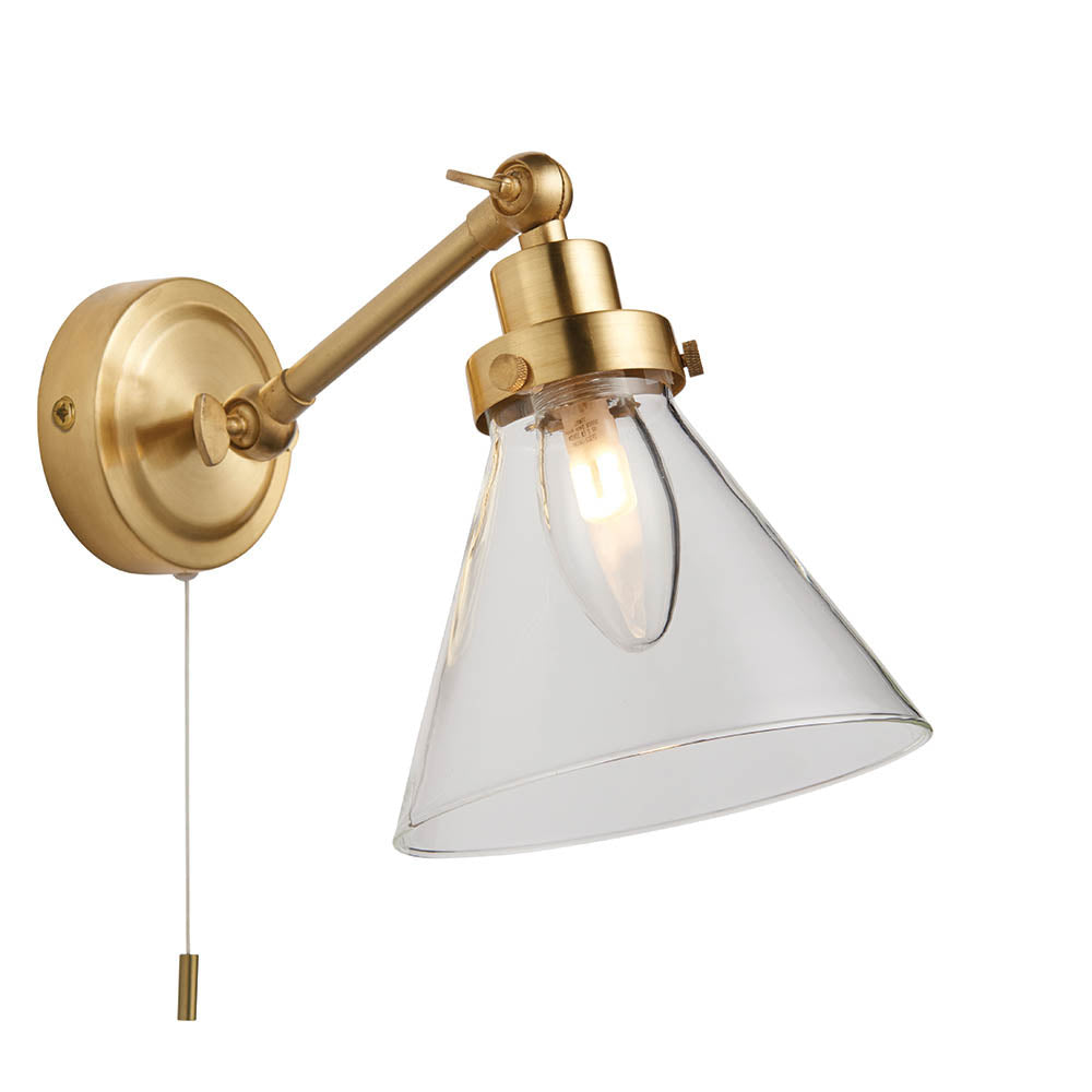 Endon Faraday Single Light Wall - Satin Brass Plate & Clear Glass