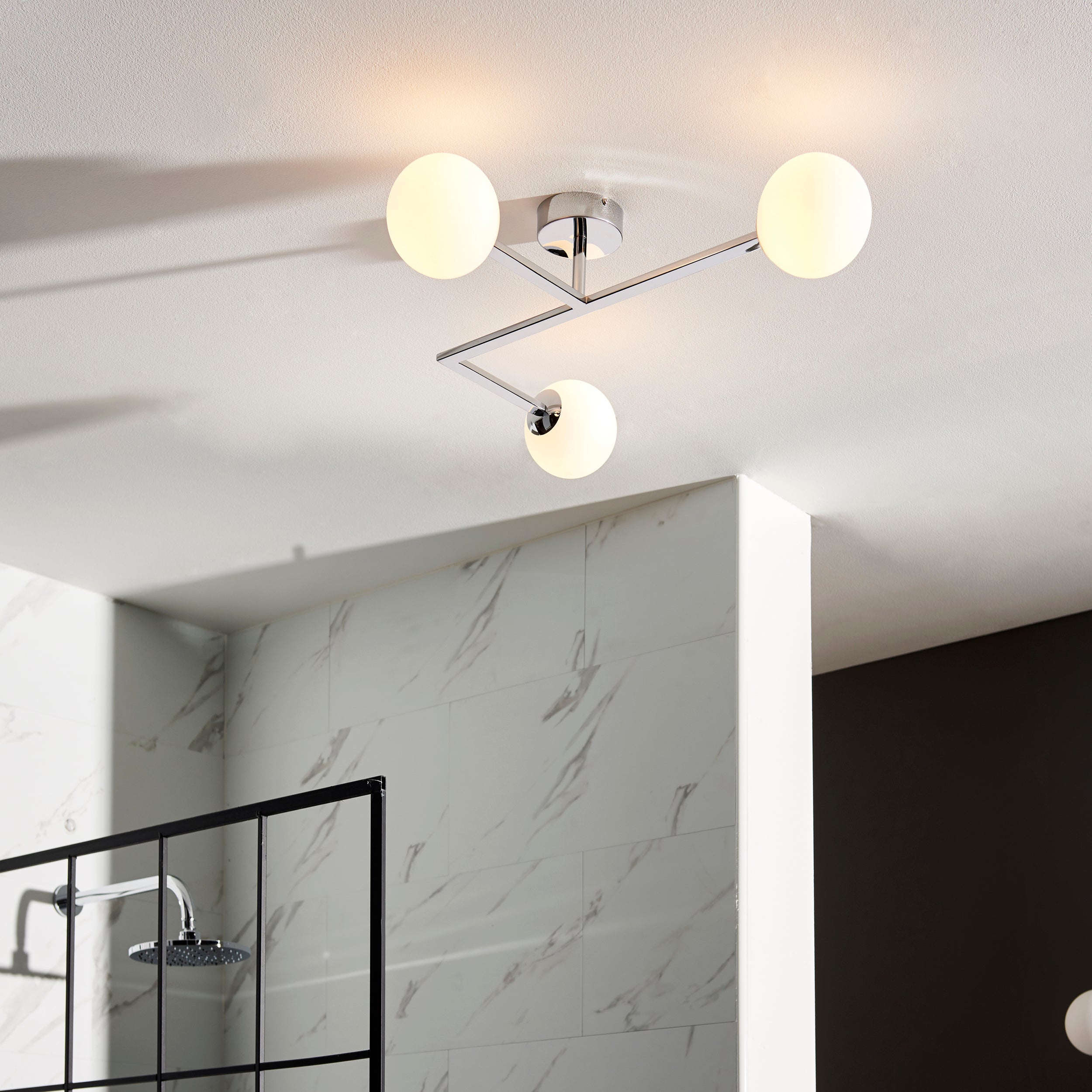 Endon Linear Metal Semi Flush Fitting - Chrome With White Globe